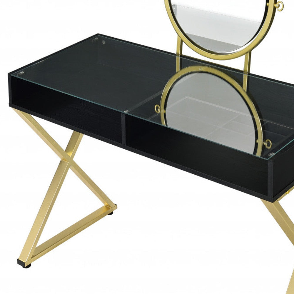 42" Black and Gold Mirrored Dresser Image 4