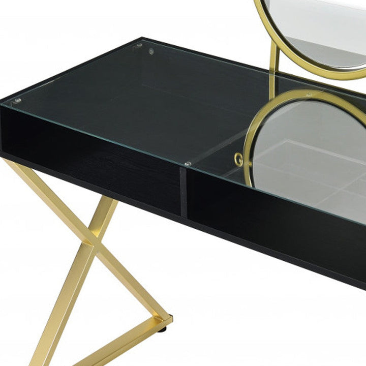 42" Black and Gold Mirrored Dresser Image 5