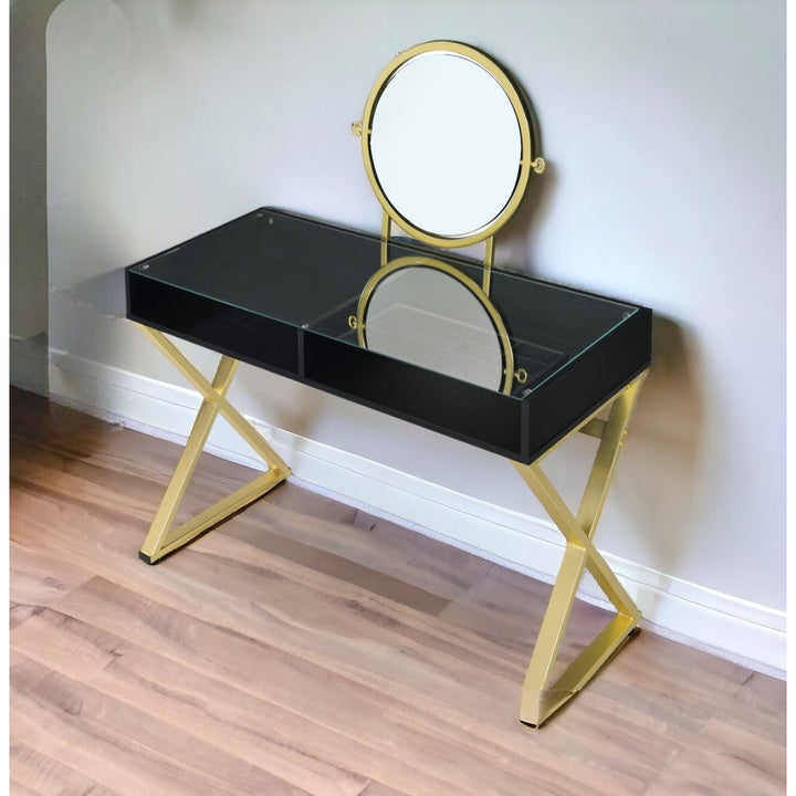 42" Black and Gold Mirrored Dresser Image 6