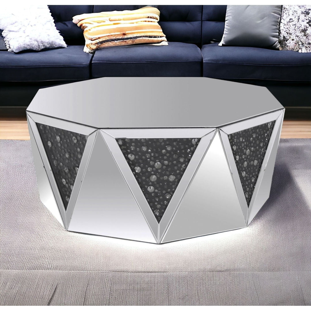 41" Silver Glass Octagon Mirrored Coffee Table Image 6