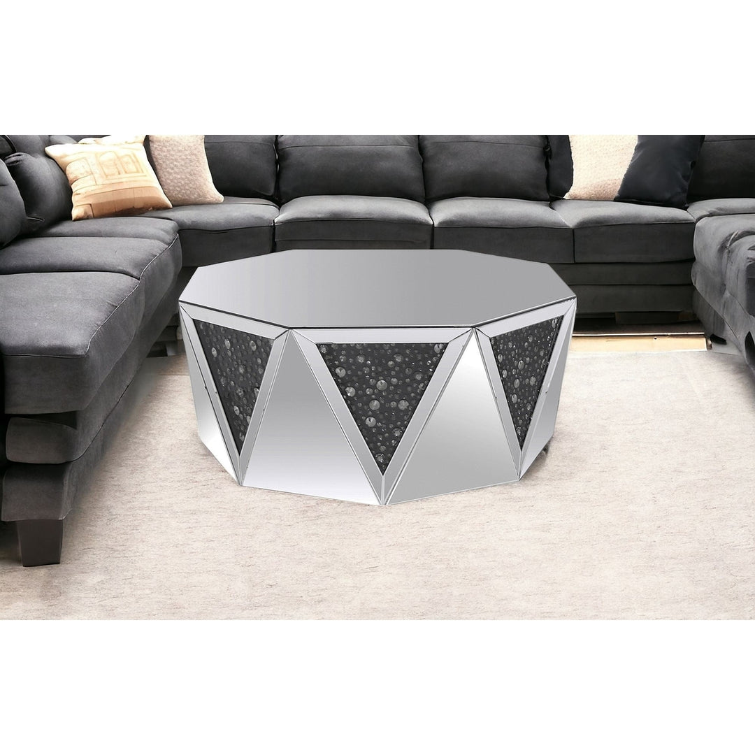 41" Silver Glass Octagon Mirrored Coffee Table Image 7