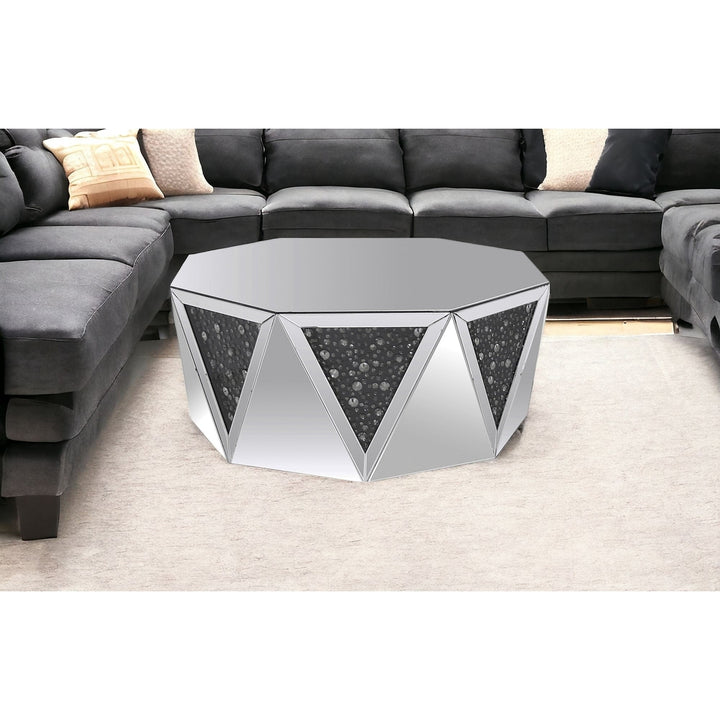 41" Silver Glass Octagon Mirrored Coffee Table Image 7