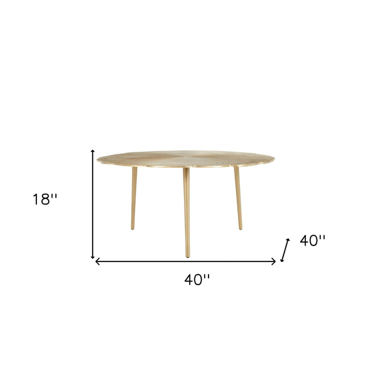 40" Gold Aluminum Round Distressed Coffee Table Image 5