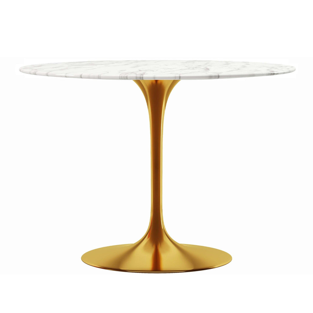 40" White And Gold Marble And Metal Dining Image 1