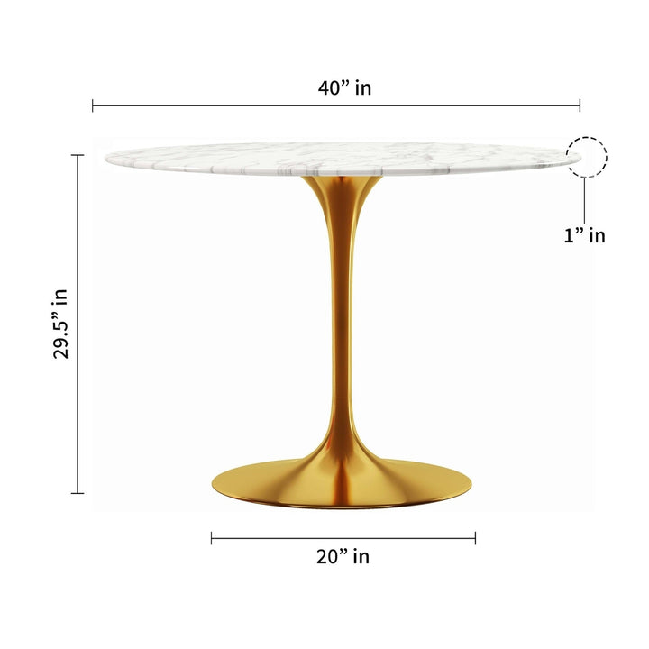 40" White And Gold Marble And Metal Dining Image 4