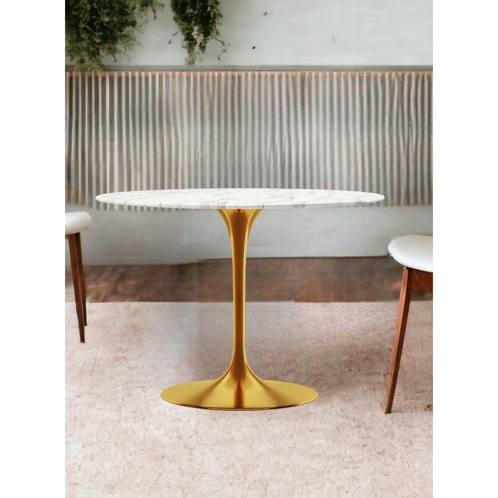 40" White And Gold Marble And Metal Dining Image 5