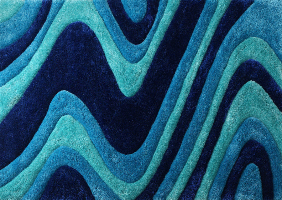 5 x 7 Blue Wavy Shag Hand Tufted Area Rug Image 1