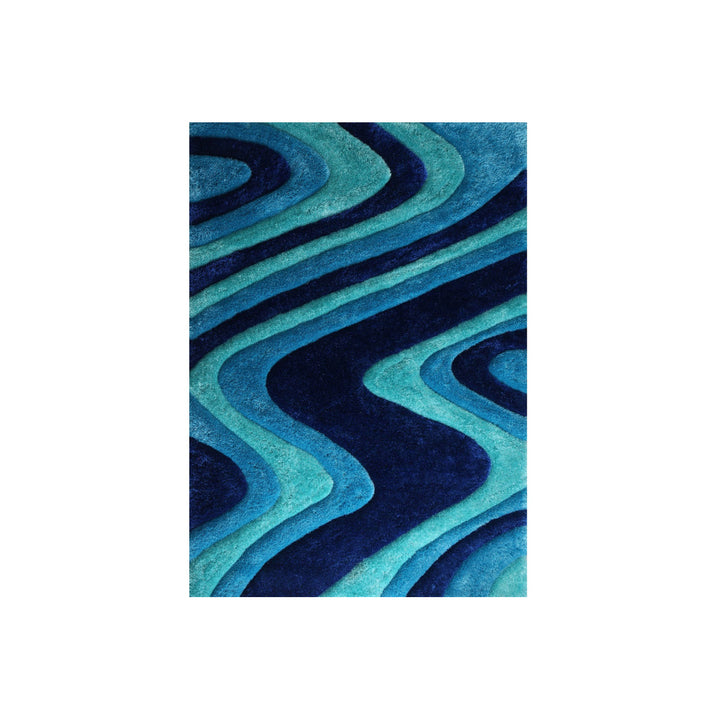 5 x 7 Blue Wavy Shag Hand Tufted Area Rug Image 6