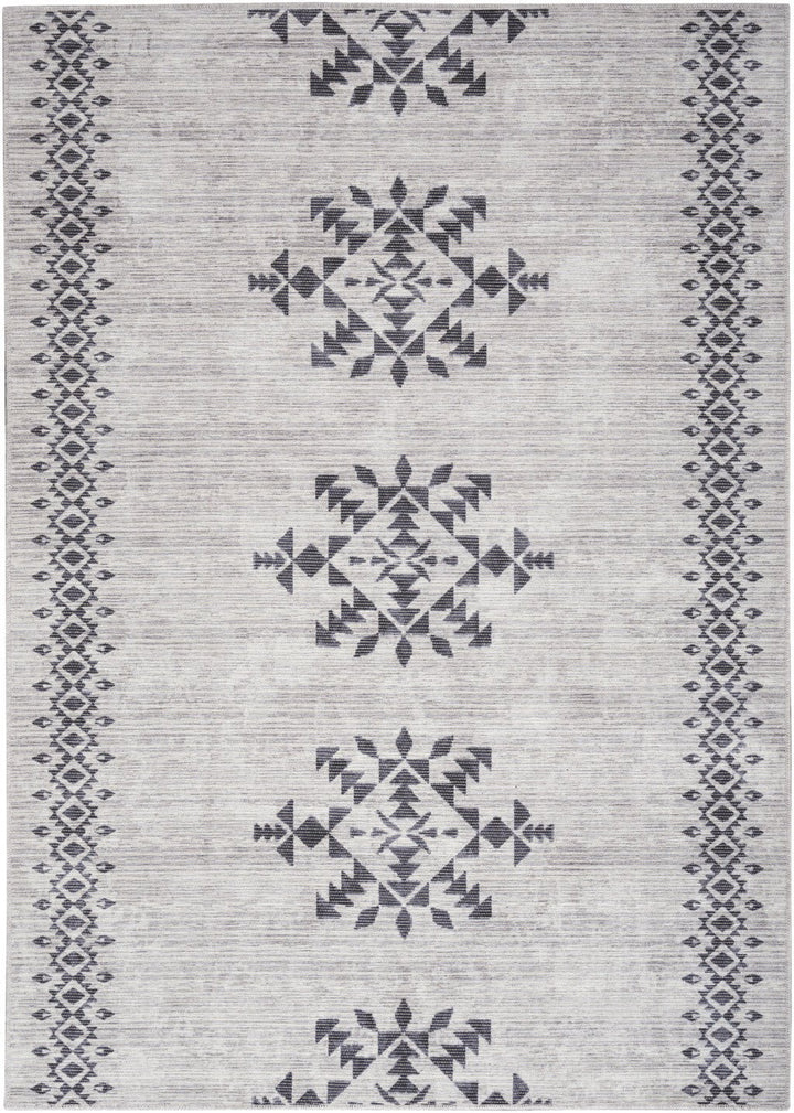 5 x 7 Gray and Ivory Geometric Power Loom Washable Area Rug Image 1