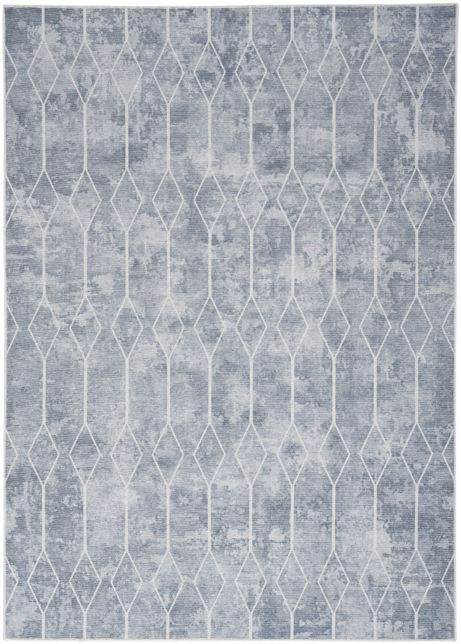 5 x 7 Blue and Gray Geometric Power Loom Washable Area Rug Image 1