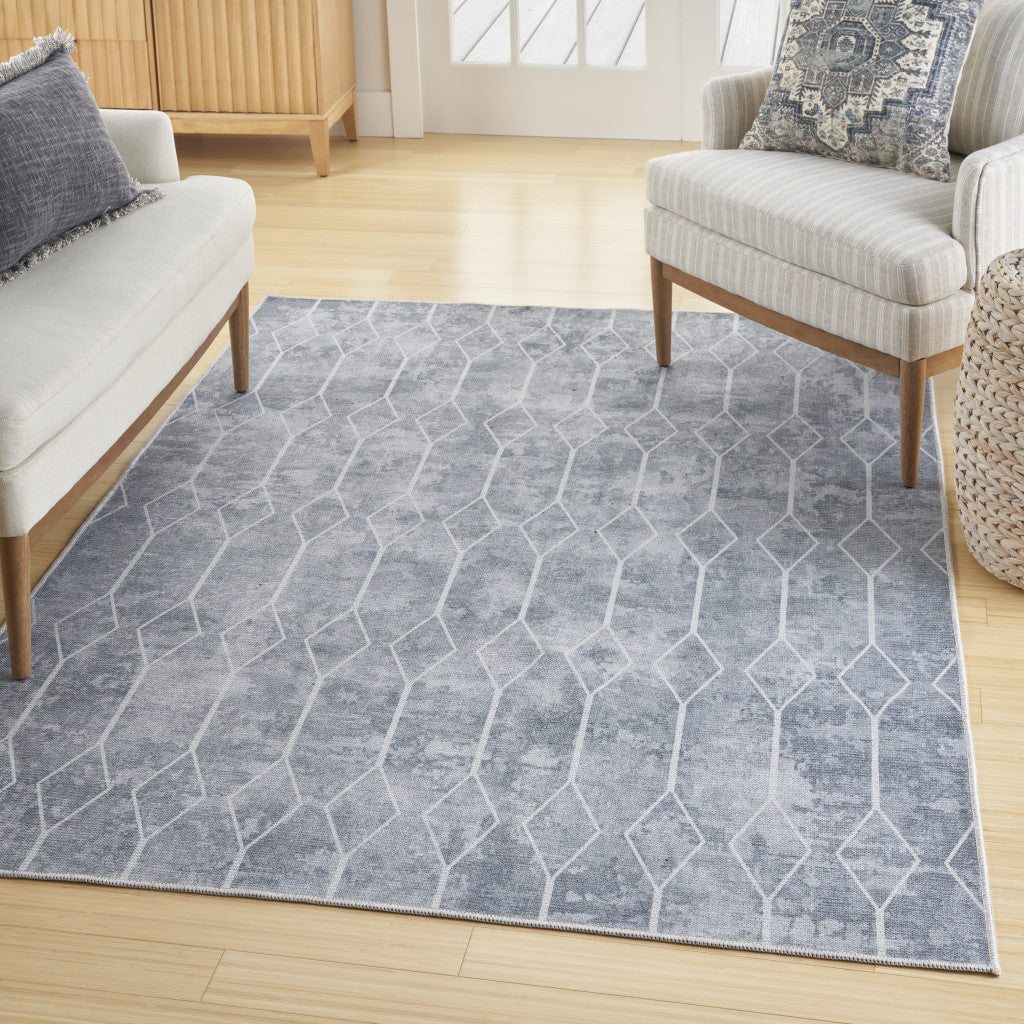 5 x 7 Blue and Gray Geometric Power Loom Washable Area Rug Image 7