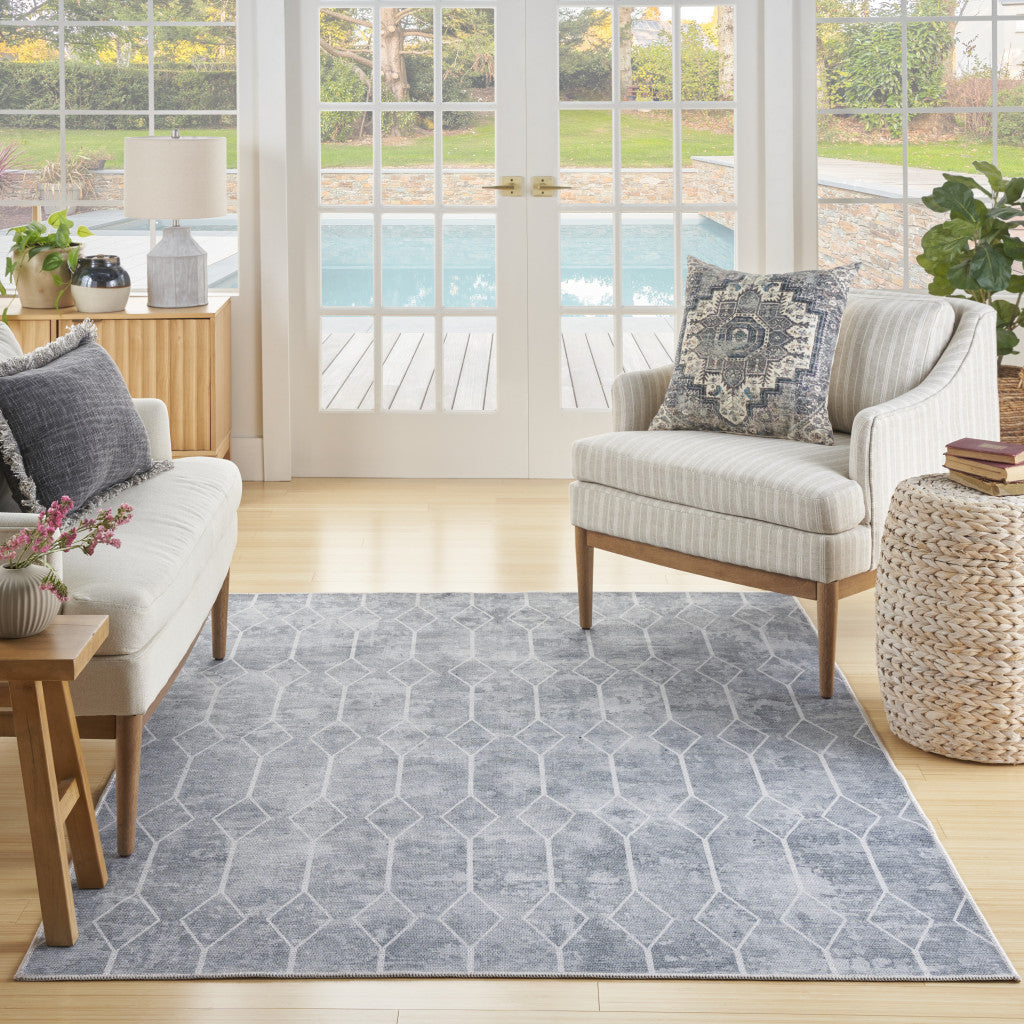 5 x 7 Blue and Gray Geometric Power Loom Washable Area Rug Image 8