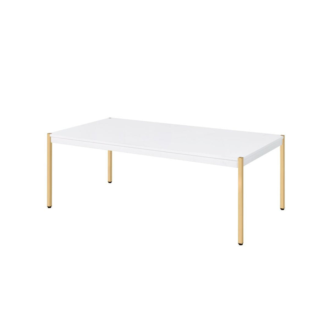 48" Gold And White Manufactured Wood And Metal Rectangular Coffee Table Image 1