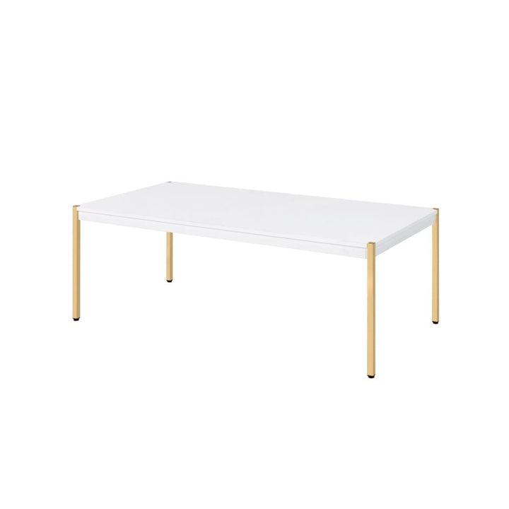 48" Gold And White Manufactured Wood And Metal Rectangular Coffee Table Image 1