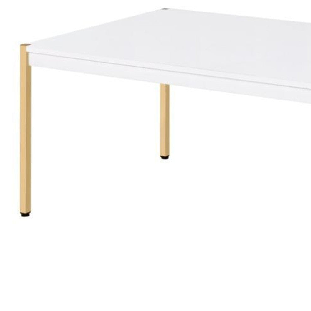 48" Gold And White Manufactured Wood And Metal Rectangular Coffee Table Image 3