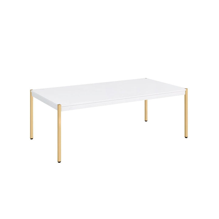 48" Gold And White Manufactured Wood And Metal Rectangular Coffee Table Image 4