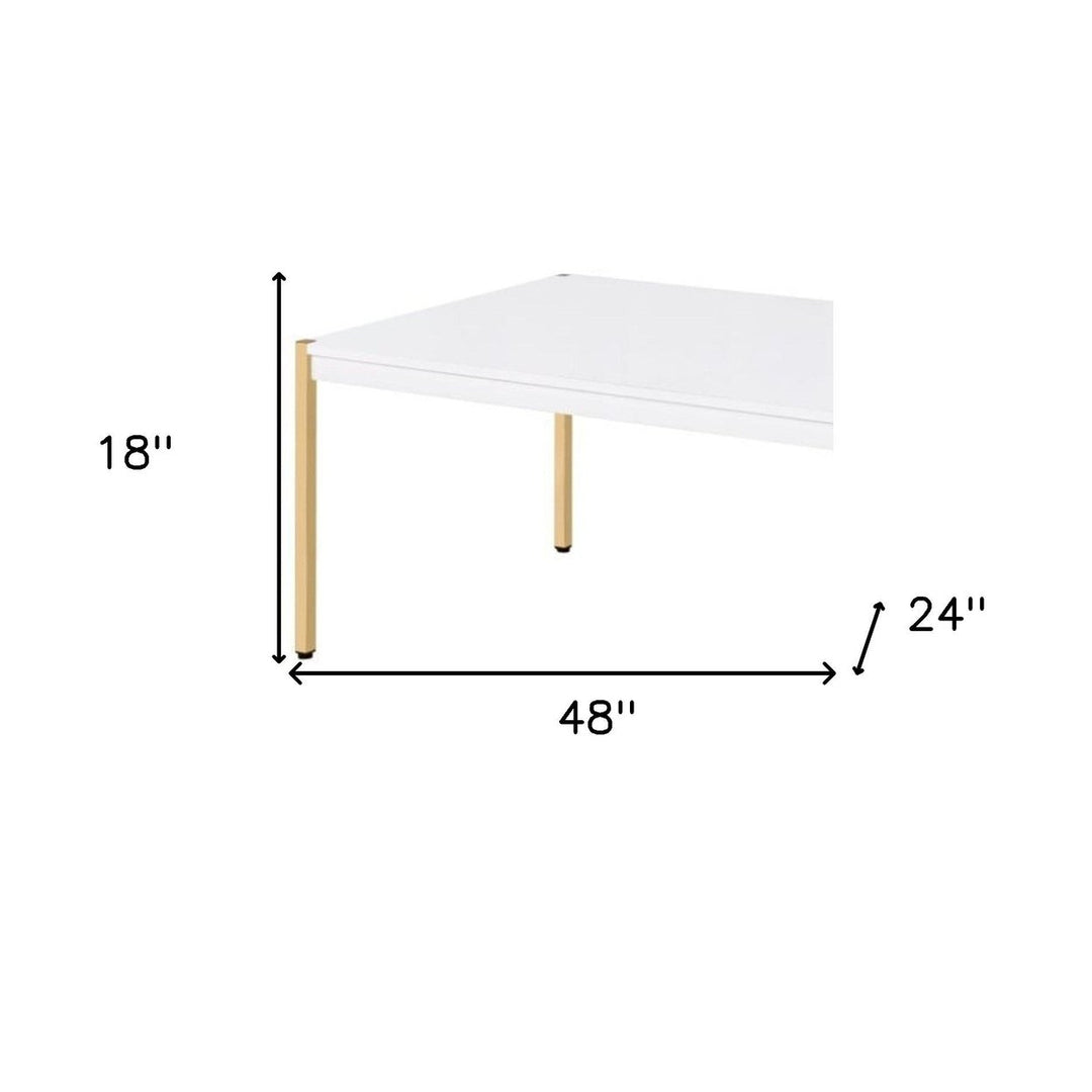 48" Gold And White Manufactured Wood And Metal Rectangular Coffee Table Image 5