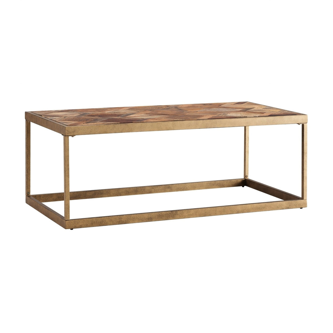 48" Natural And Natural Brown Solid Wood And Metal Rectangular Coffee Table Image 2