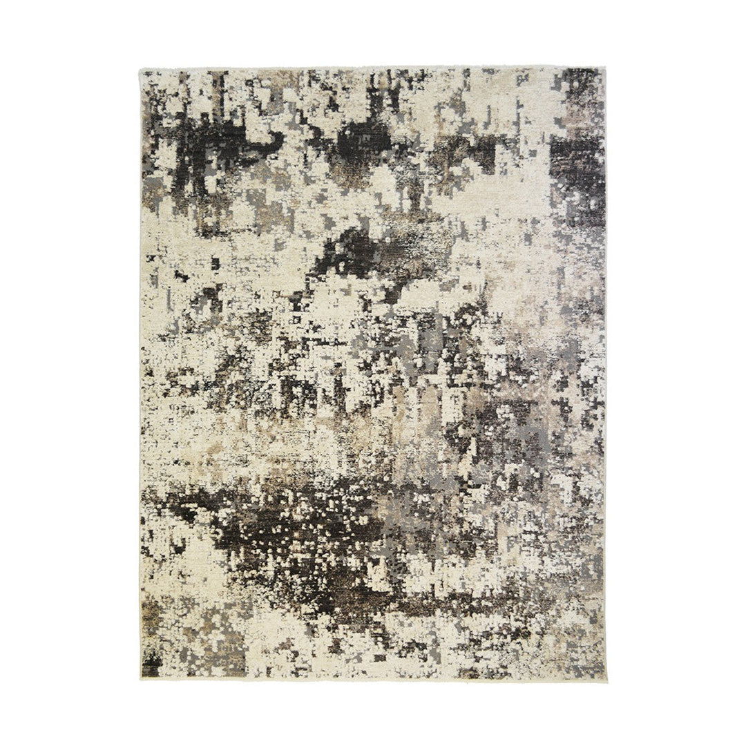 5 x 8 Black Abstract Distressed Area Rug With Fringe Image 1