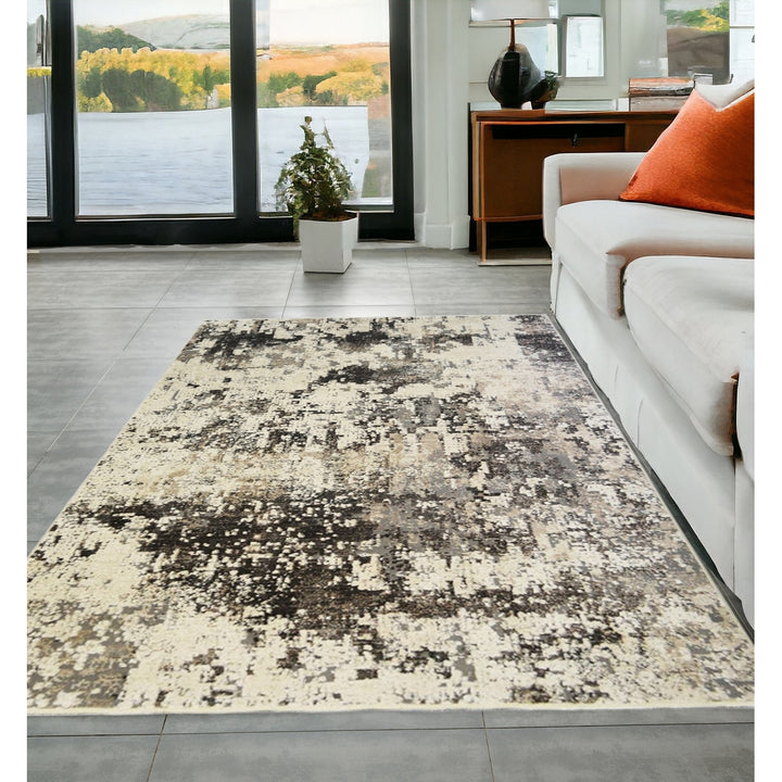 5 x 8 Black Abstract Distressed Area Rug With Fringe Image 5