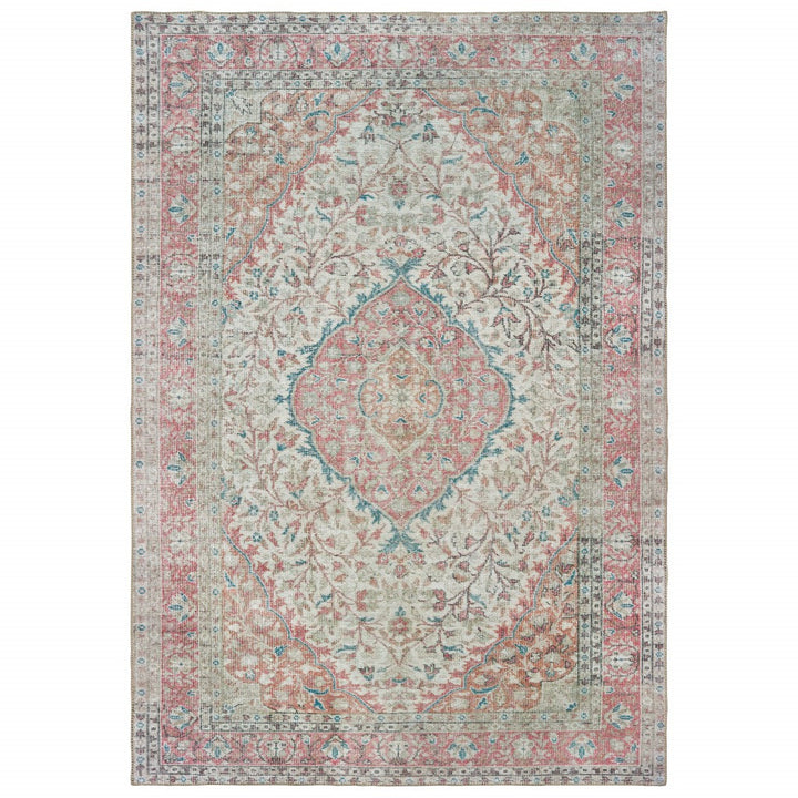 8X10 Ivory And Pink Oriental Area Rug Image 4