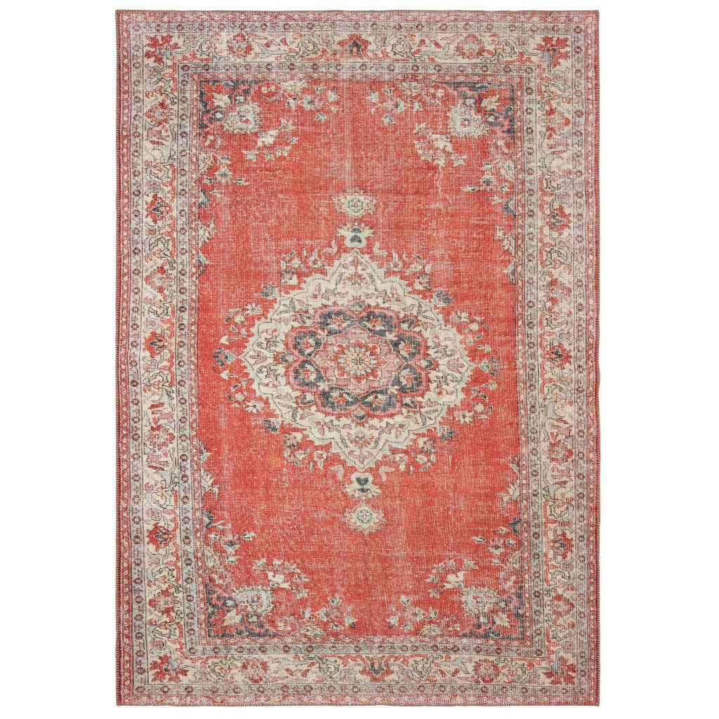 5X8 Red And Gray Oriental Area Rug Image 4