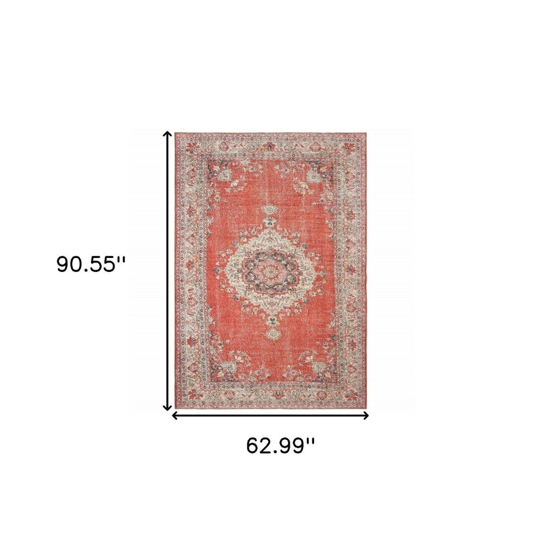 5X8 Red And Gray Oriental Area Rug Image 7