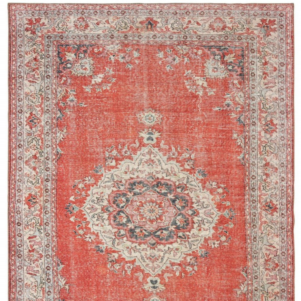 5X8 Red And Gray Oriental Area Rug Image 9