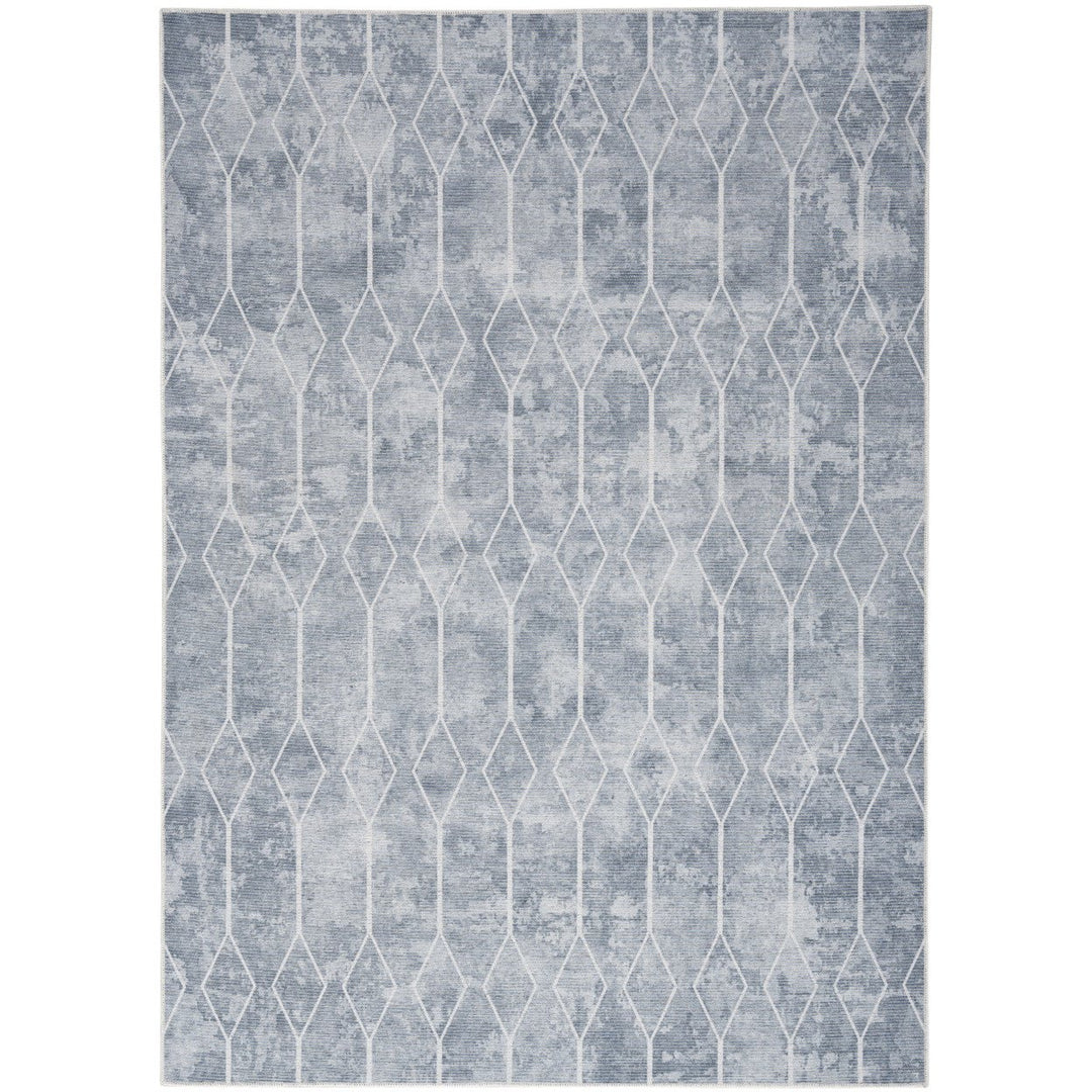 6 x 9 Blue and Gray Geometric Power Loom Washable Area Rug Image 1