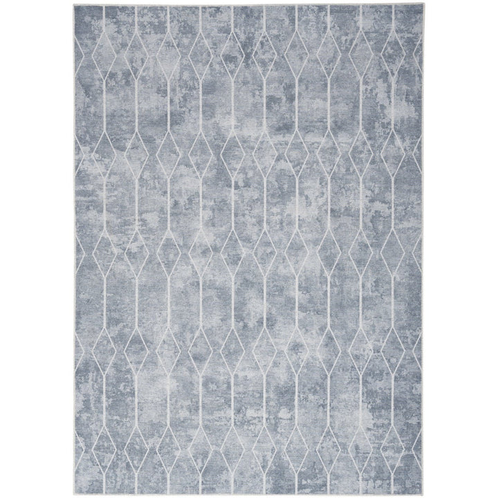 6 x 9 Blue and Gray Geometric Power Loom Washable Area Rug Image 1