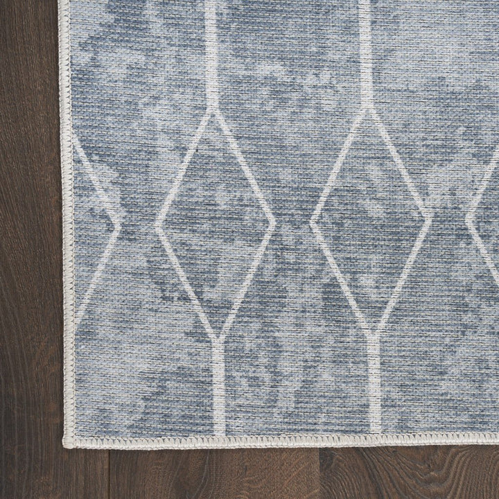 6 x 9 Blue and Gray Geometric Power Loom Washable Area Rug Image 2