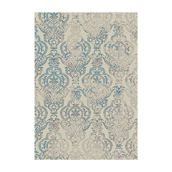 5 x 8 Ivory Blue and Gray Damask Distressed Area Rug Image 1