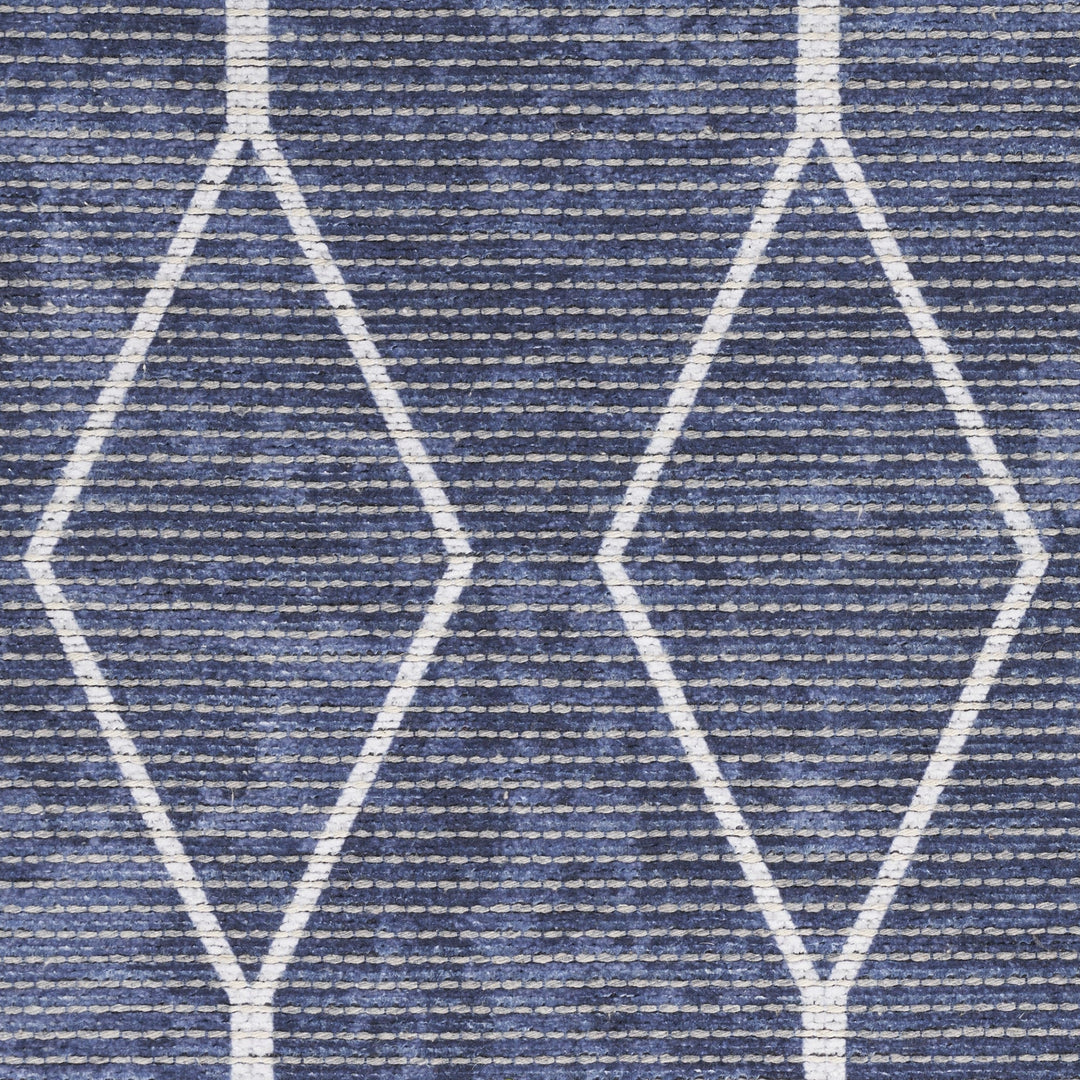 6 x 9 Blue and Ivory Geometric Power Loom Washable Area Rug Image 4