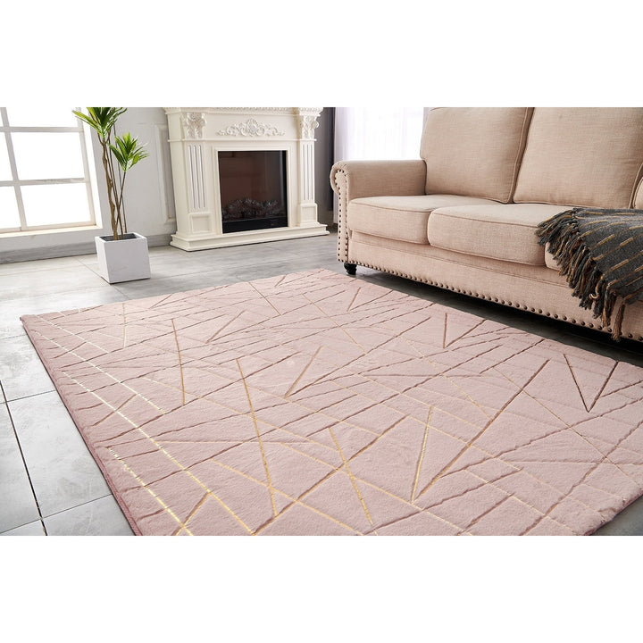 6 x 9 Pink and Gold Faux faux Abstract Shag Non Skid Area Rug Image 11