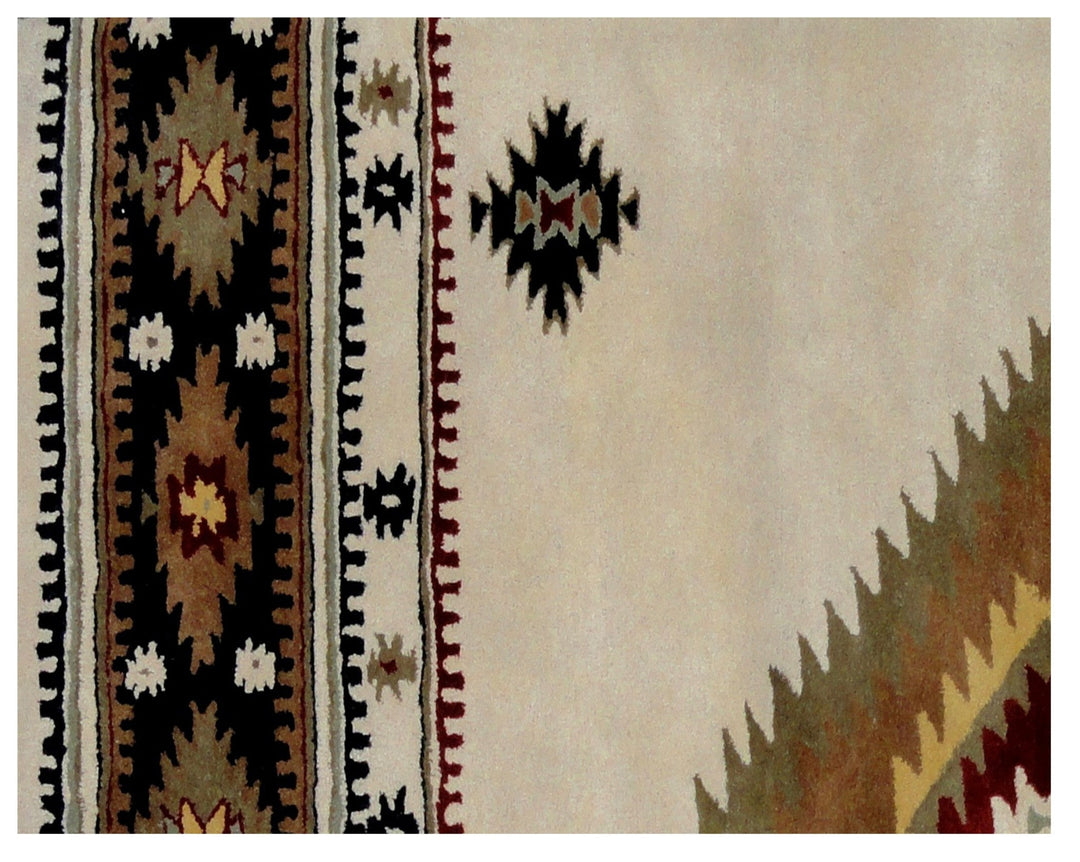 5 x 8 Ivory and Black Southwestern Hand Tufted Non Skid Area Rug Image 3