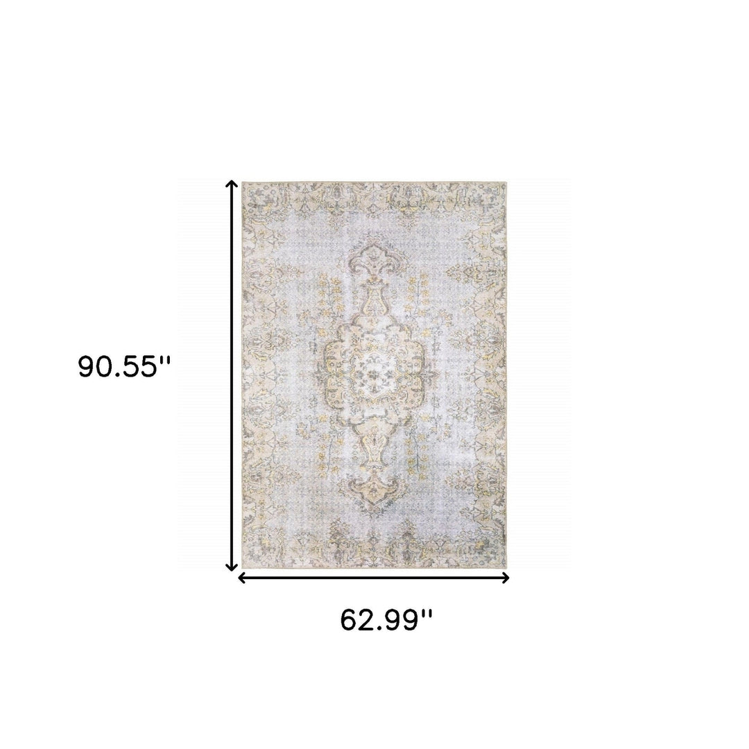 5 X 8 Grey And Gold Oriental Power Loom Stain Resistant Area Rug Image 6