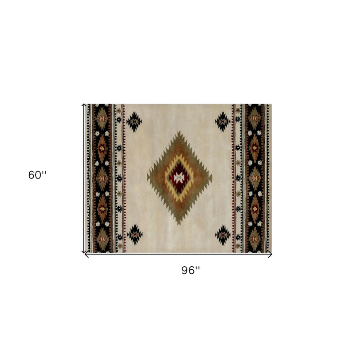 5 x 8 Ivory and Black Southwestern Hand Tufted Non Skid Area Rug Image 7