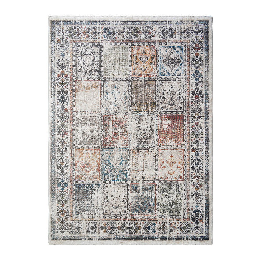 5 x 8 Ivory Oriental Distressed Area Rug With Fringe Image 1