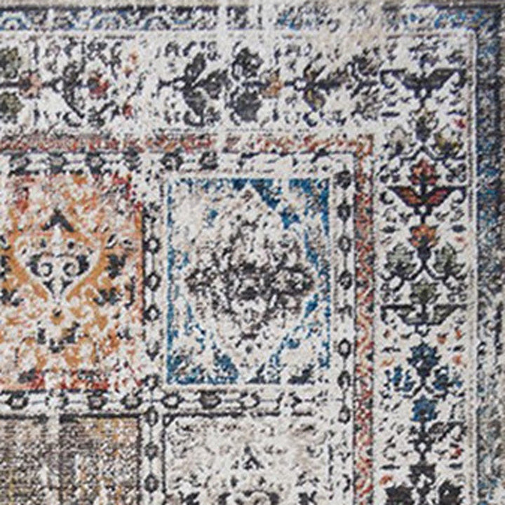 5 x 8 Ivory Oriental Distressed Area Rug With Fringe Image 3