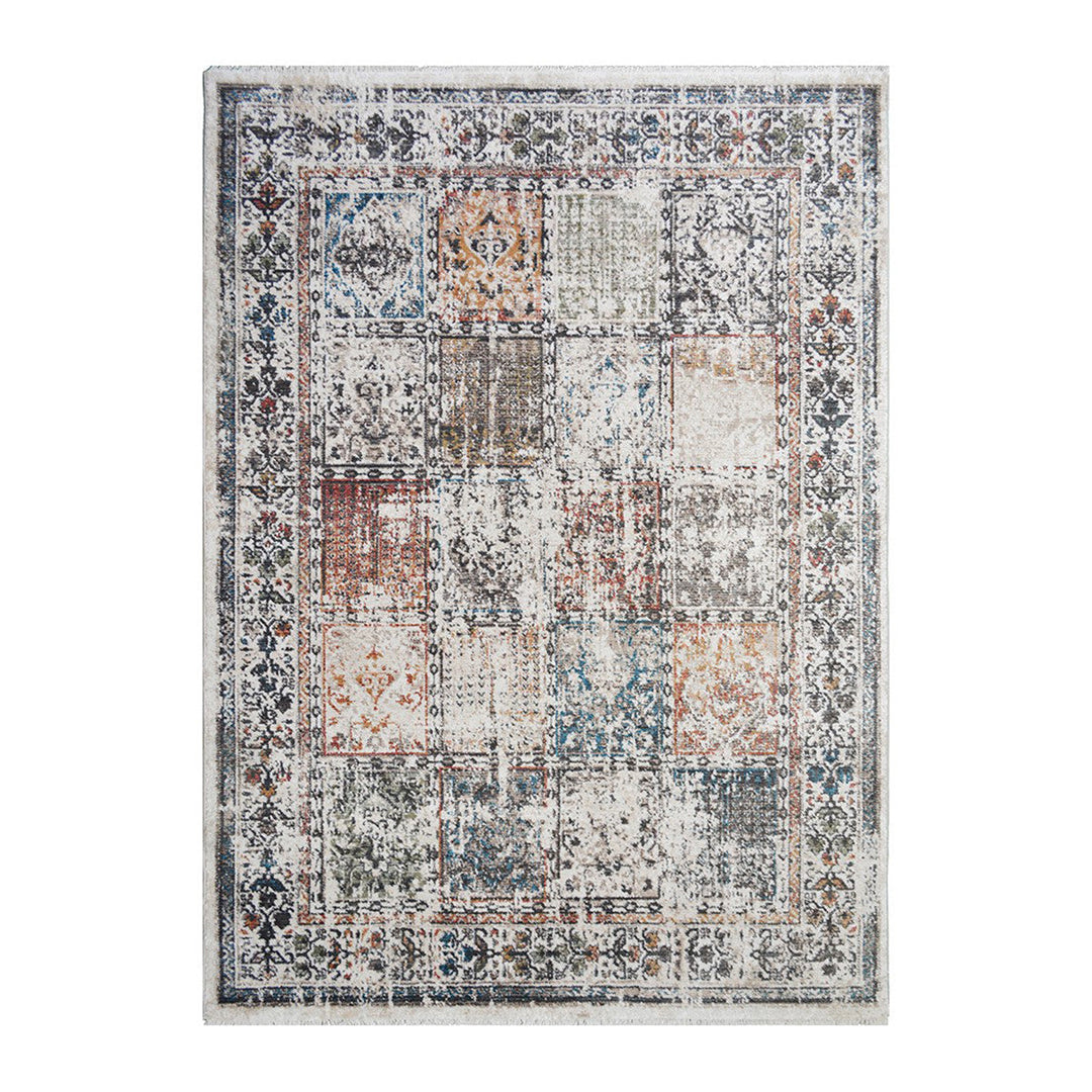 5 x 8 Ivory Oriental Distressed Area Rug With Fringe Image 4