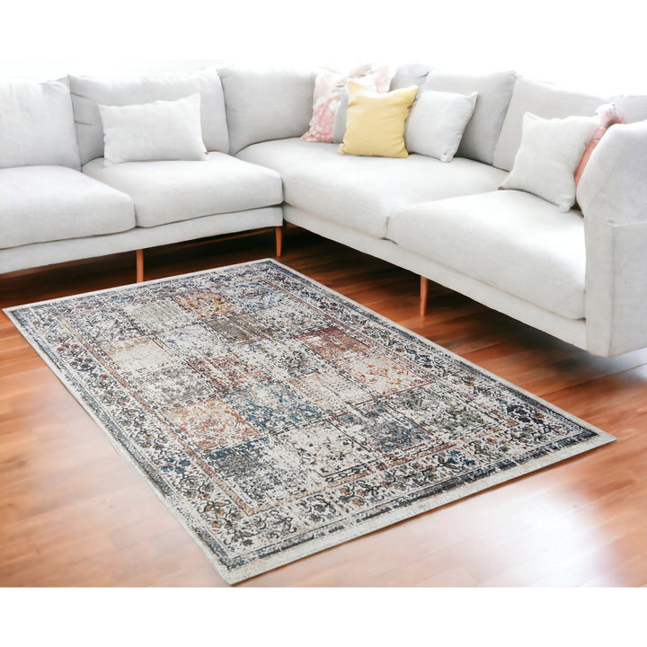 5 x 8 Ivory Oriental Distressed Area Rug With Fringe Image 5