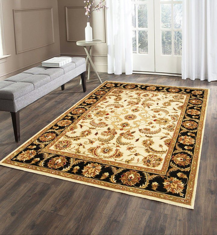 5 x 8 Ivory and Black Oriental Hand Tufted Non Skid Area Rug Image 2