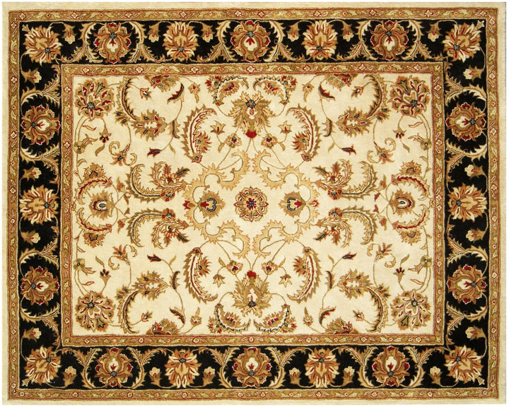 5 x 8 Ivory and Black Oriental Hand Tufted Non Skid Area Rug Image 3