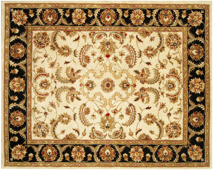 5 x 8 Ivory and Black Oriental Hand Tufted Non Skid Area Rug Image 5