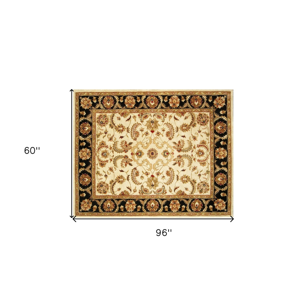 5 x 8 Ivory and Black Oriental Hand Tufted Non Skid Area Rug Image 8