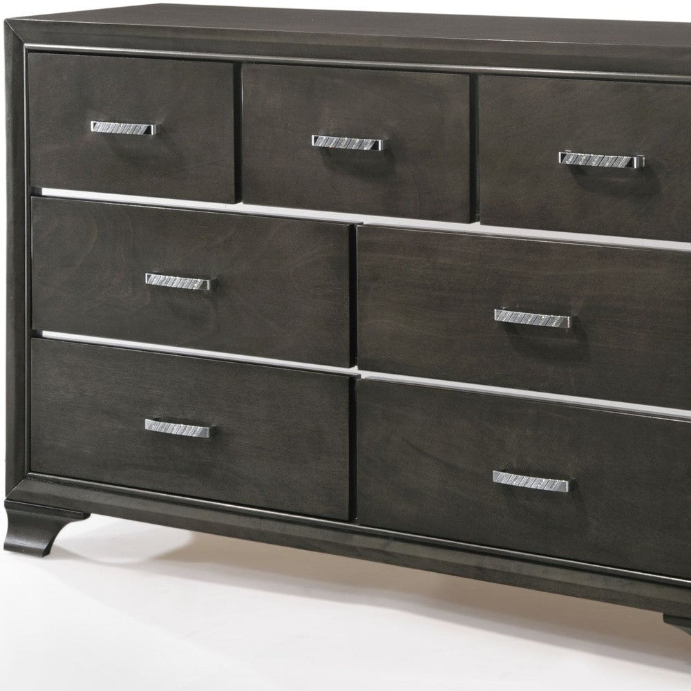 58" Gray Solid and Manufactured Wood Seven Drawer Triple Dresser Image 4