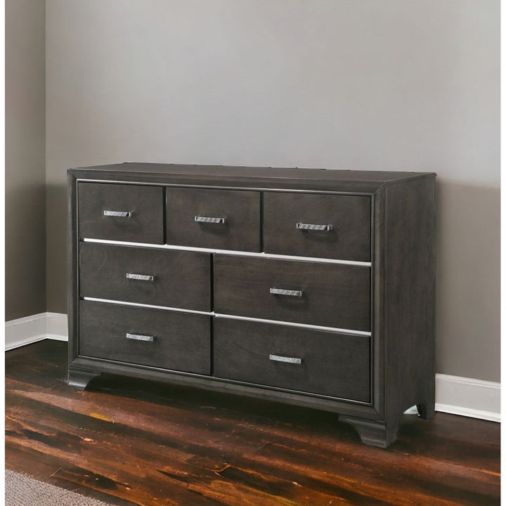 58" Gray Solid and Manufactured Wood Seven Drawer Triple Dresser Image 5