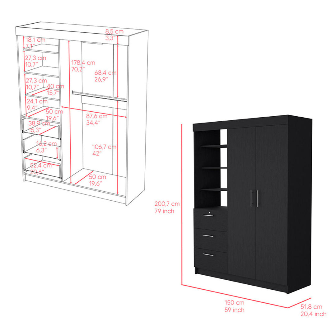 59" Black Three Drawer Dresser Image 7