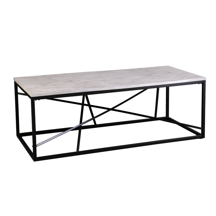 50" Black And White Faux Marble and Metal Geo Rectangular Coffee Table Image 3