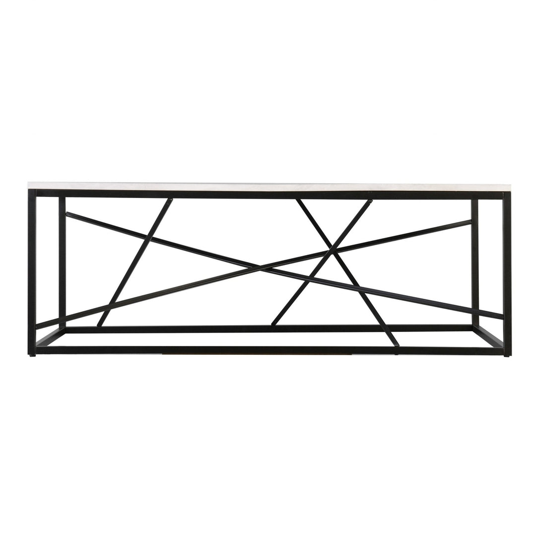 50" Black And White Faux Marble and Metal Geo Rectangular Coffee Table Image 4